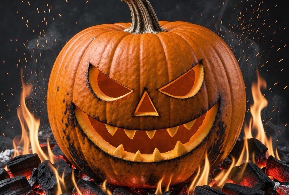 Tagli di carne per Halloween su letto di brace ardente