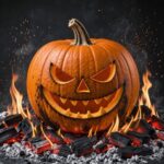 Tagli di carne per Halloween su letto di brace ardente
