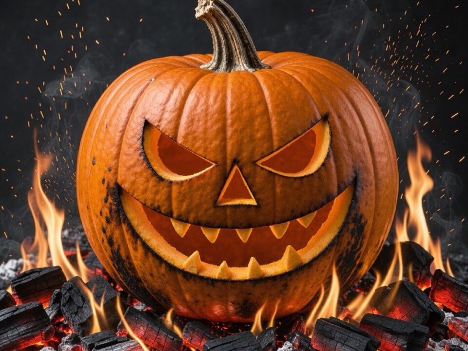 Tagli di carne per Halloween su letto di brace ardente